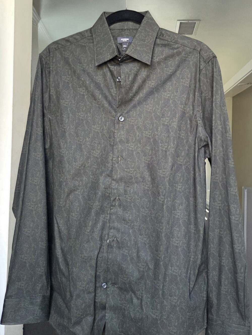 Express Olive Green Paisley Slim Fit Shirt - Sz S